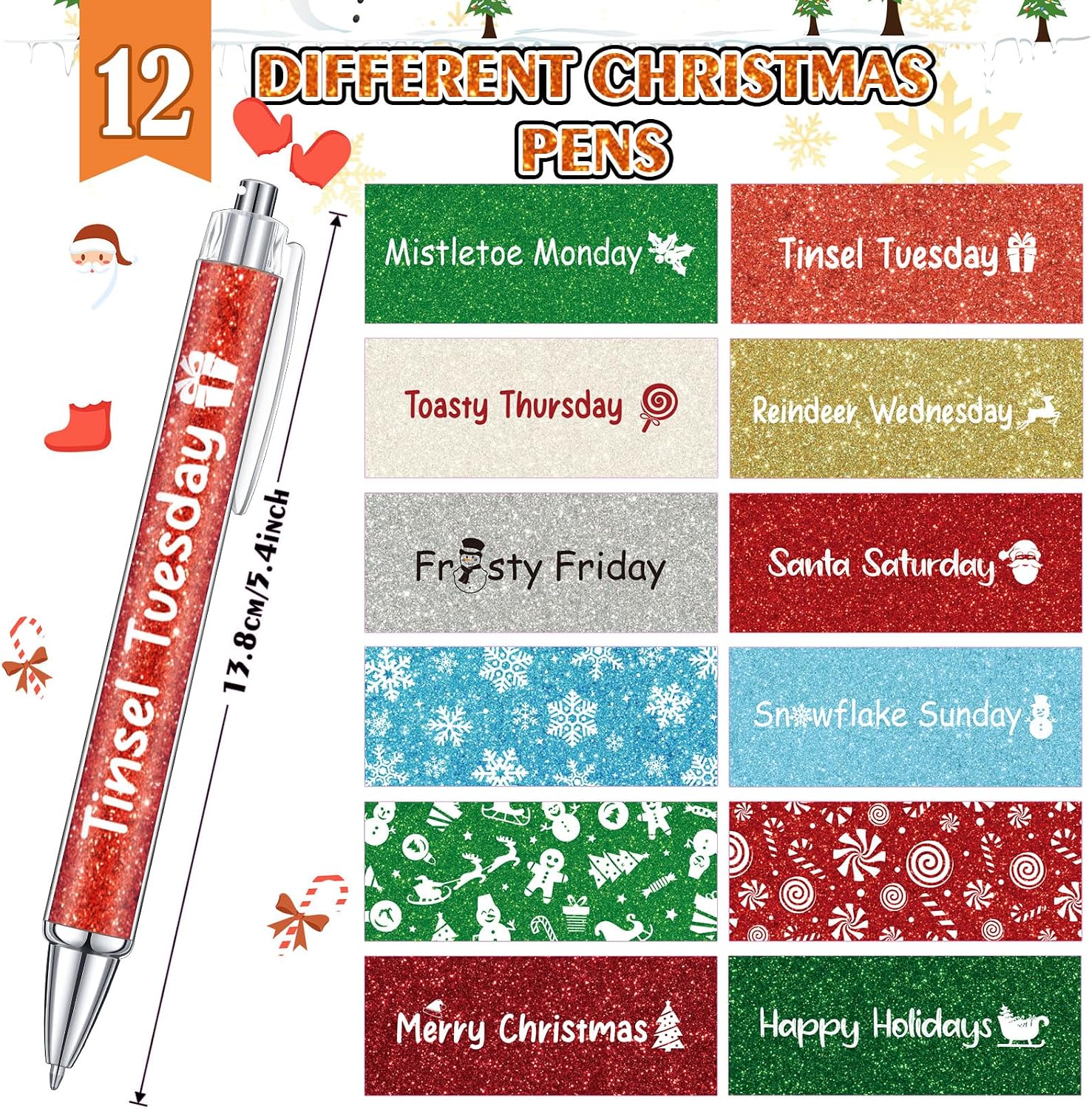 Cholemy 48 Pieces Christmas Pens Bulk Christmas Party Ballpoint Pens Retractable Xmas Themed Gel Ink Novelty Snowflake Snowman Candy Santa Writing Supplies for Office School Xmas Party Favor