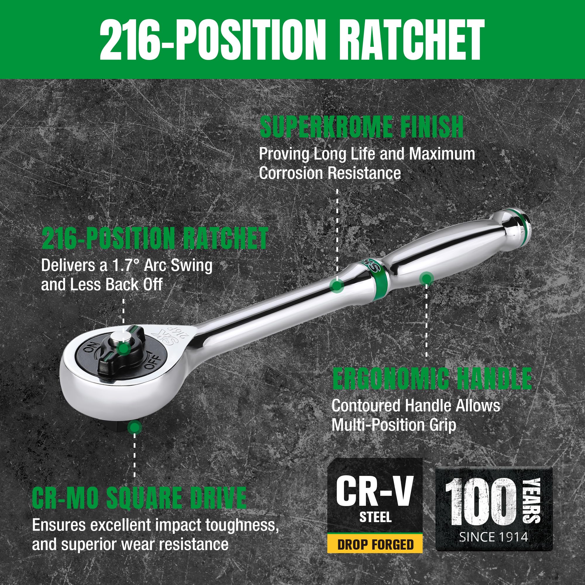 SK 3/8" Ratchet - 216-Position, Quick Release -3