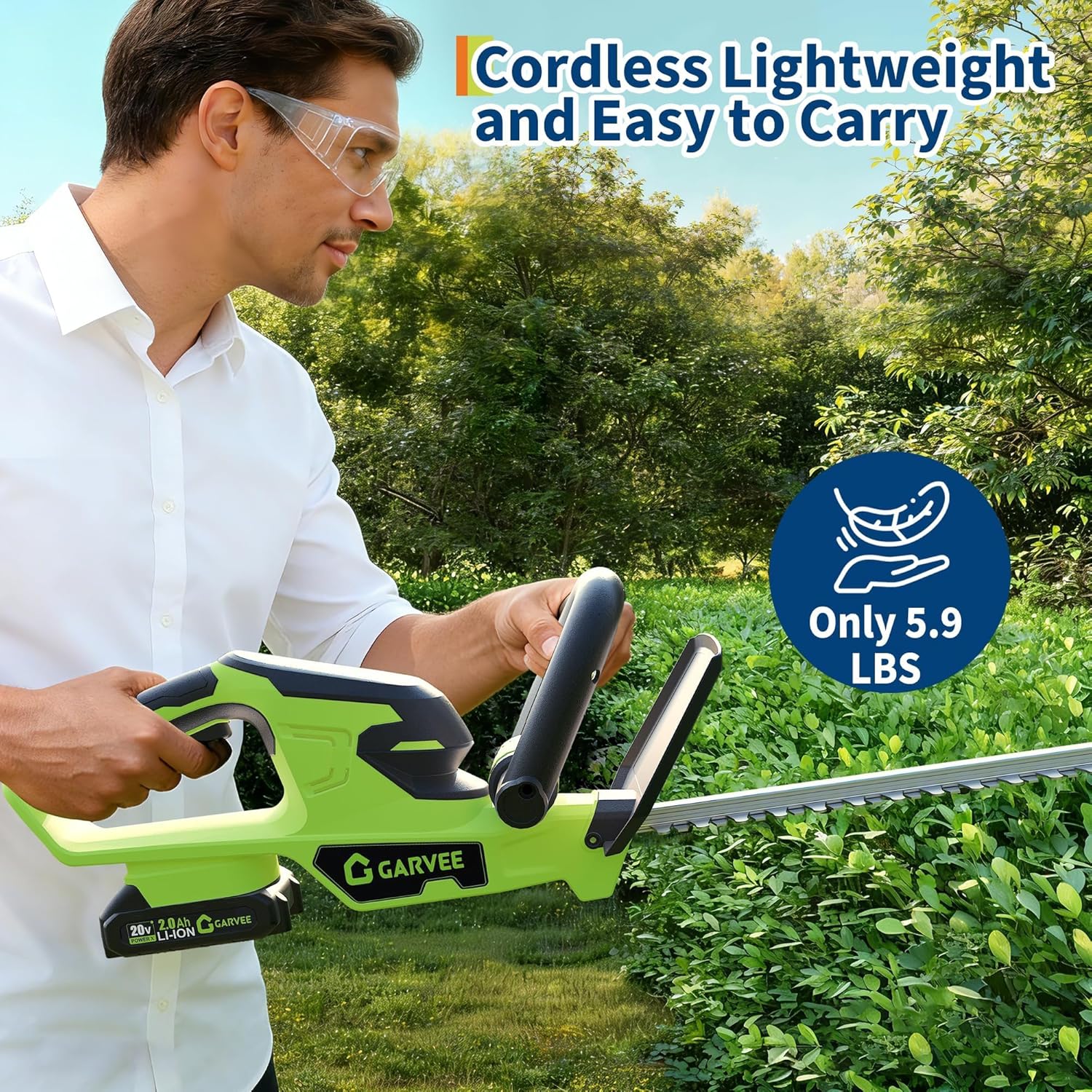 22 Inch Cordless Hedge Trimmer, 20V Electric Bush Trimmer with 2 x 2.0Ah Lithium Batteries & Charger, 1100 RPM Dual-Action Blades, Lightweight Handheld Garden Tool for Shrubs, Hedges, Lawns (Green)