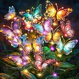 Solar Lights Outdoor Garden Decor: Gardening Gifts for Women Mom - 2 Pack 34 Butterfly Solar Lights with Colorful Bulbs - Outside Waterproof Christmas Decorations for Yard Patio Pathway Porch Lawn