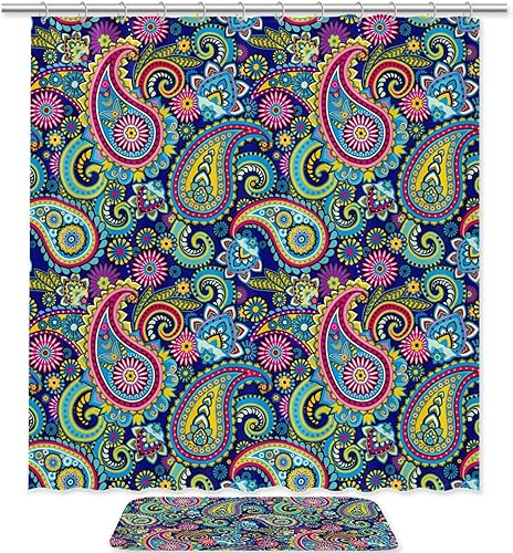 Juego de cortina de ducha y tapete impermeable de poliéster con ganchos 708 x 708 pulgadas