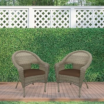 Jeco Set of 2 Grey Resin Wicker Clark Single Chair with 2 Brown Cushion