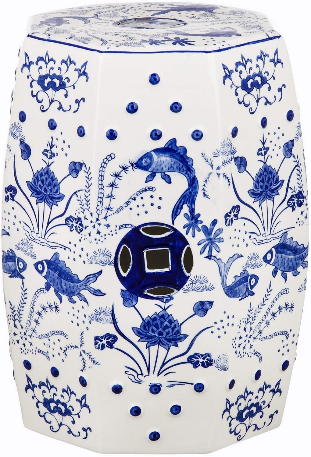 Cloud 9 Chinoiserie Blue Garden Stool - 13" X 18" Modern Contemporary Oriental Ceramic