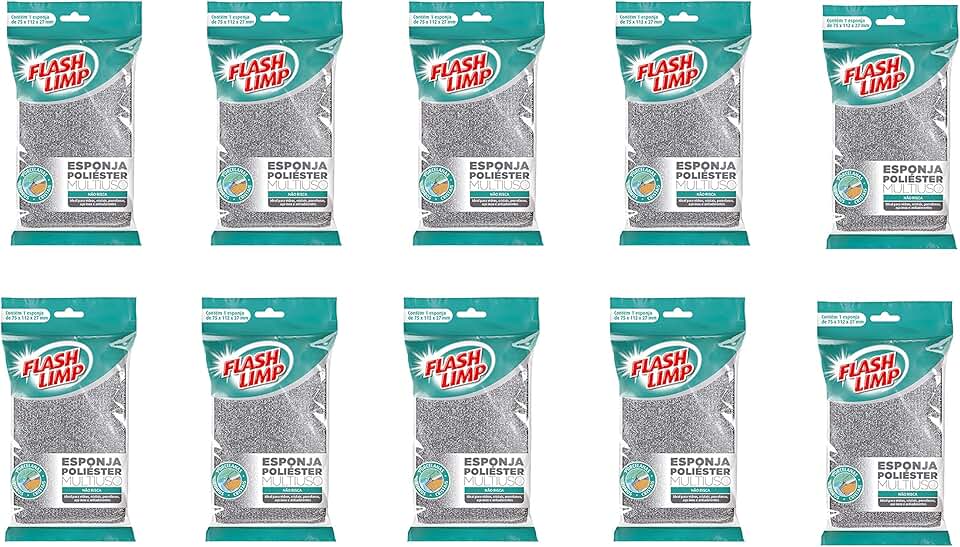 Flash Limp - Kit Com 10 Esponjas Multiuso Poliéster Limpa Sem Riscar - EP1416360-10