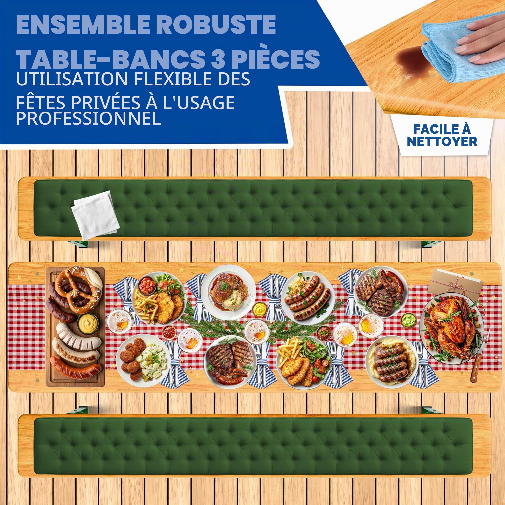 KESSER® Ensemble Table et bancs de Brasserie Set de Meubles de Jardin 3 pièces | Pliable 170 x 46 x 75 cm | 2X bancs de Brasserie 1x Table de Brasserie | Haute