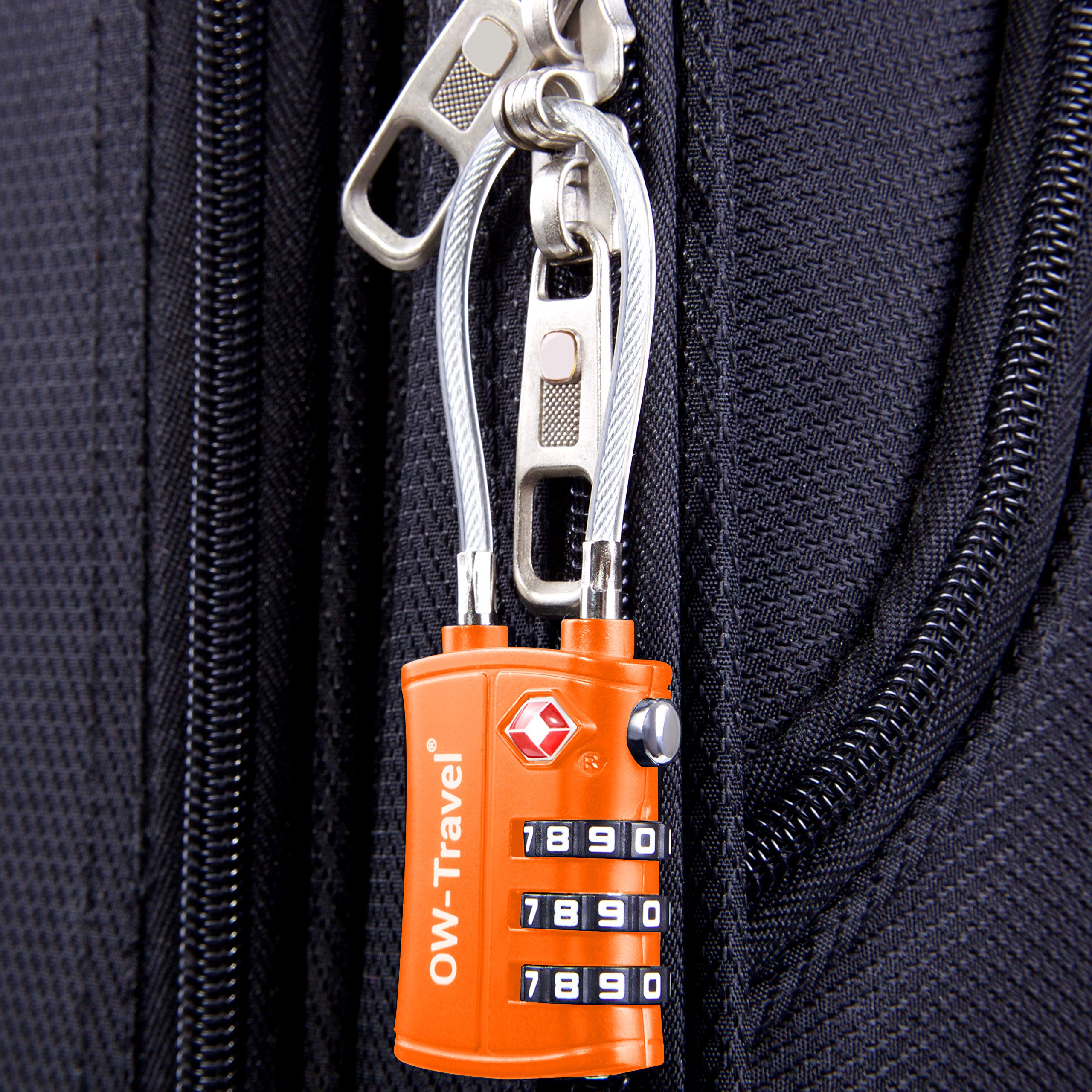 OW-Travel TSA Kłódka z Linką i Zamkiem Szyfrowym(Zestaw 2 Pomarańczowy)3 Cyfrowe Kłódki Walizkowe. Kłódka na szyfr na Plecak, Walizkę, Bagaż Kłódki Szyfrowe Bagażowe Szafek na Siłownię