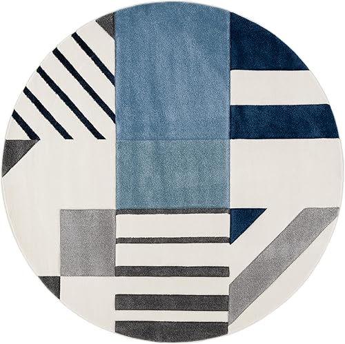 Vista 66 de SAFAVIEH Alfombra de área de 8 x 10 pies – Colección Hollywood – Grande – Marfil y azul pavo real, diseño moderno de mediados de siglo, no desprende