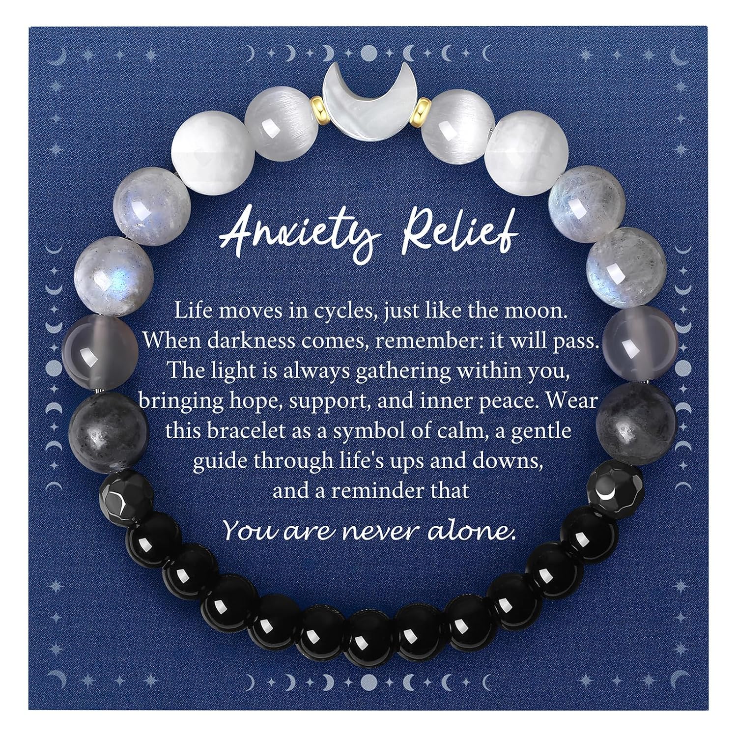 Moon Phase Moonstone Bracelet, New Beginnings Inspirational Gifts for Women, Birthday Gifts for Friend Sister, Anxiety Relief