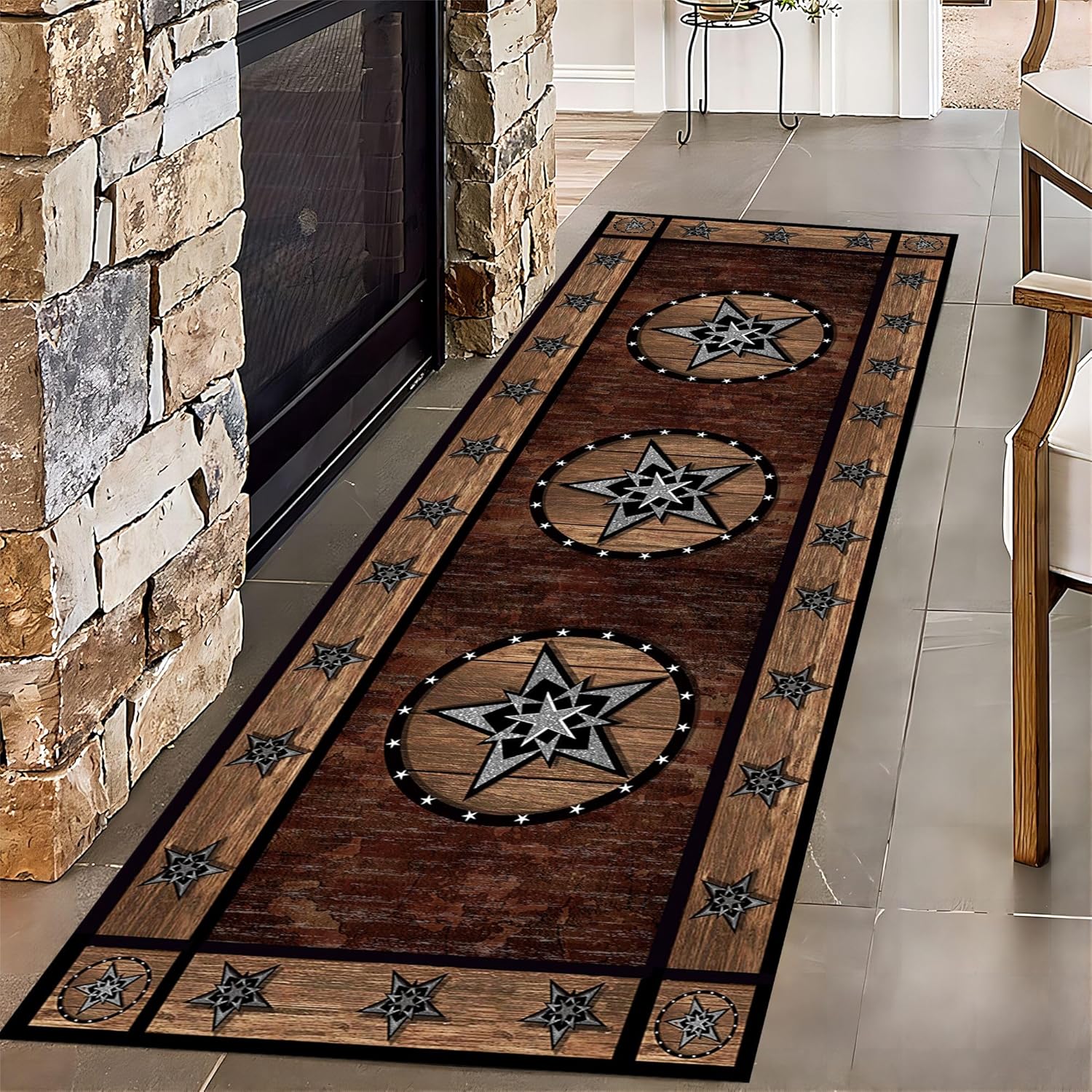 ZLXMN Vintage Black Brown Star Rug Runners for Hallways 2x7ft,Rustic Primitive Country Texas Star Kitchen Rugs Non Skid Washable Entryway Runner Rug Indoor Runner Rug for Hallway Laundry Room