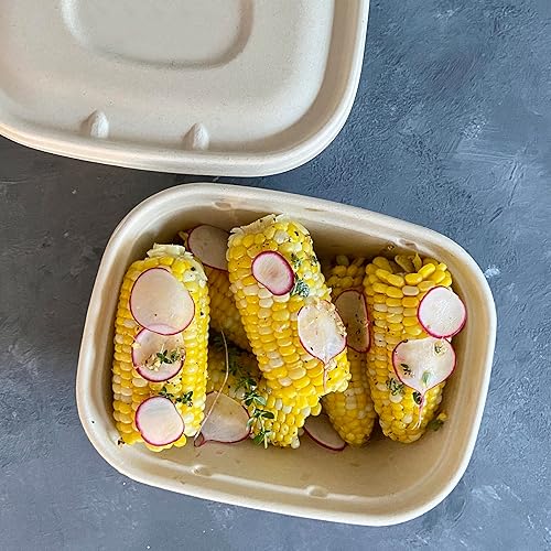 Miniatura 7 de Recipientes desechables de 48 onzas con tapas, bambú biodegradable ecológico y caña de azúcar, resistentes y a prueba de fugas, aptos para