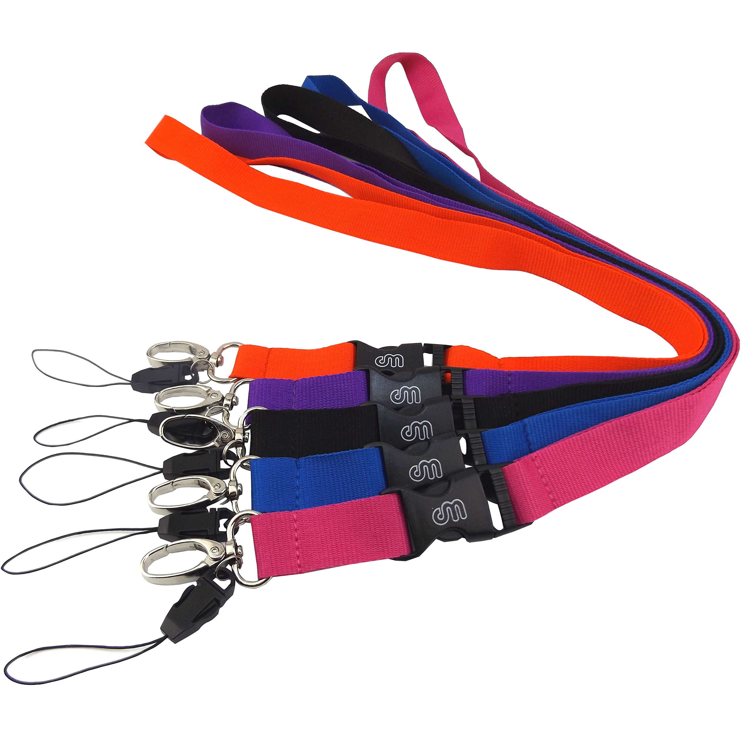 wisdompro Office Lanyard 5 Pcs, 23 inch Premium Polyester Neck Strap Lanyard with Oval Clasp & Detachable Buckle for Phone, Camera, USB, Keys, Keychain, ID Badge Holder - 5 Assorted Colours