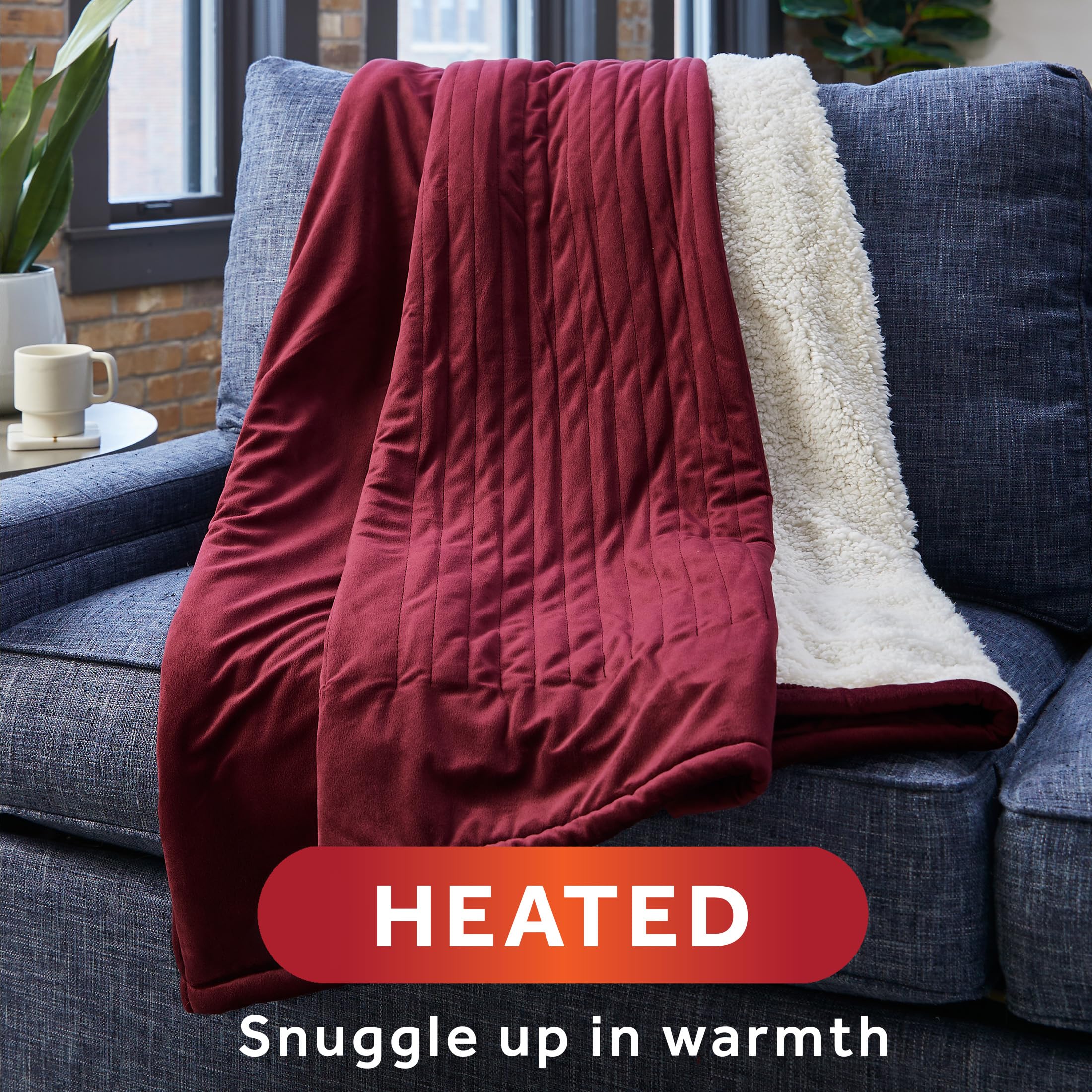 Amazon.com: Sunbeam Royal Mink Sherpa Cabernet Heated Personal Throw /  Blanket, Cozy-Warm, Adjustable Heat Settings : Home u0026 Kitchen