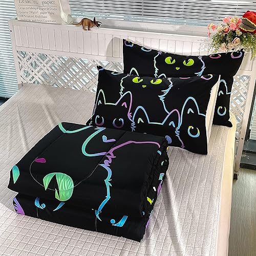 Miniatura 8 de BailiPromise Juego de edredón de 3 piezas con diseño de animales Kawaii negros para niños, tamaño individual, lindo juego de ropa de cama de dibujos