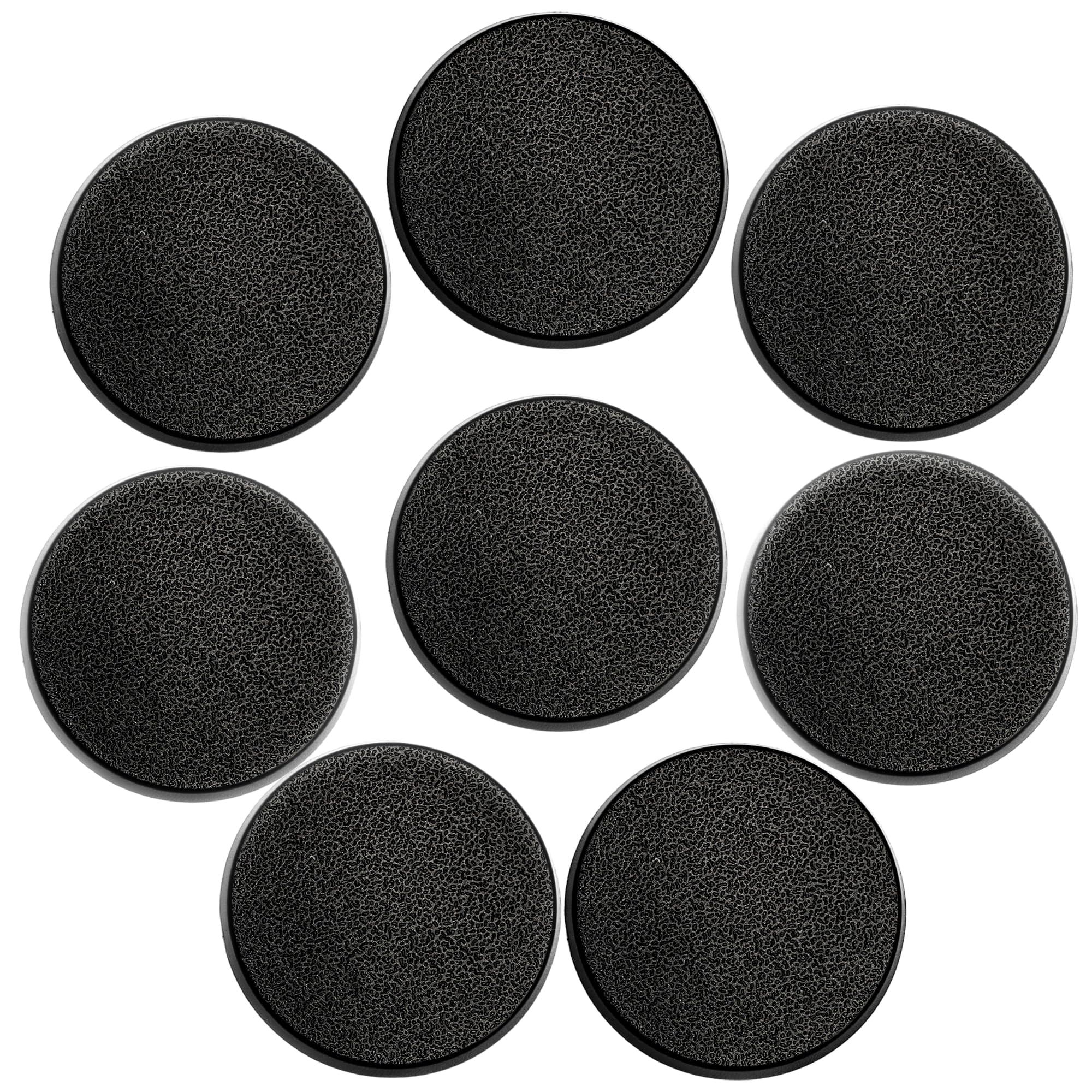 Forged Terrain 40mm Round Bases Set for Miniatures – Pack of 8 for Tabletop Wargaming | 4mm Height Textured Black Plastic