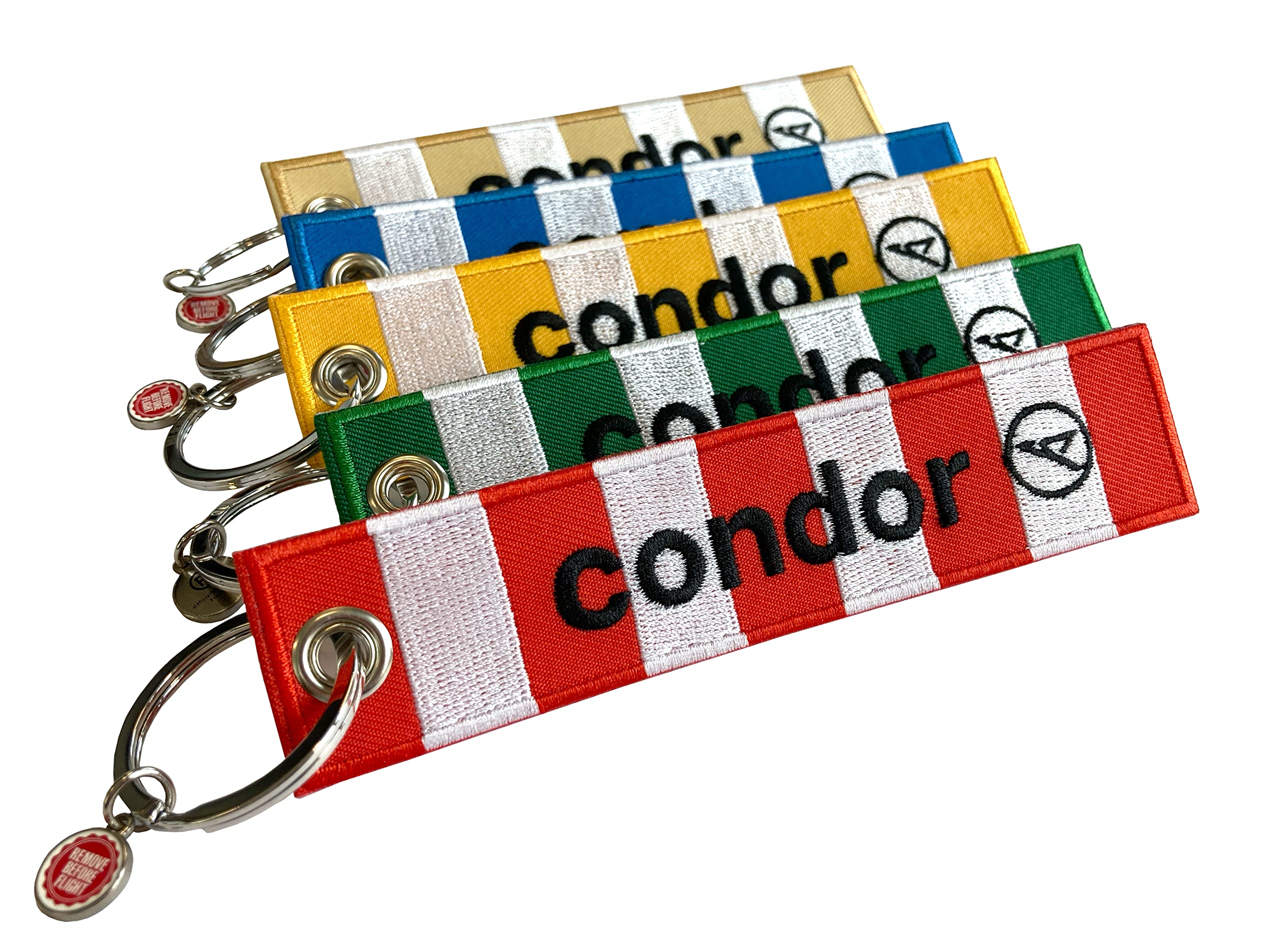 REMOVE BEFORE FLIGHTCondor Pendants Pack of 5, Red, yellow, green, blue, beige, 13,5 x 3 cm