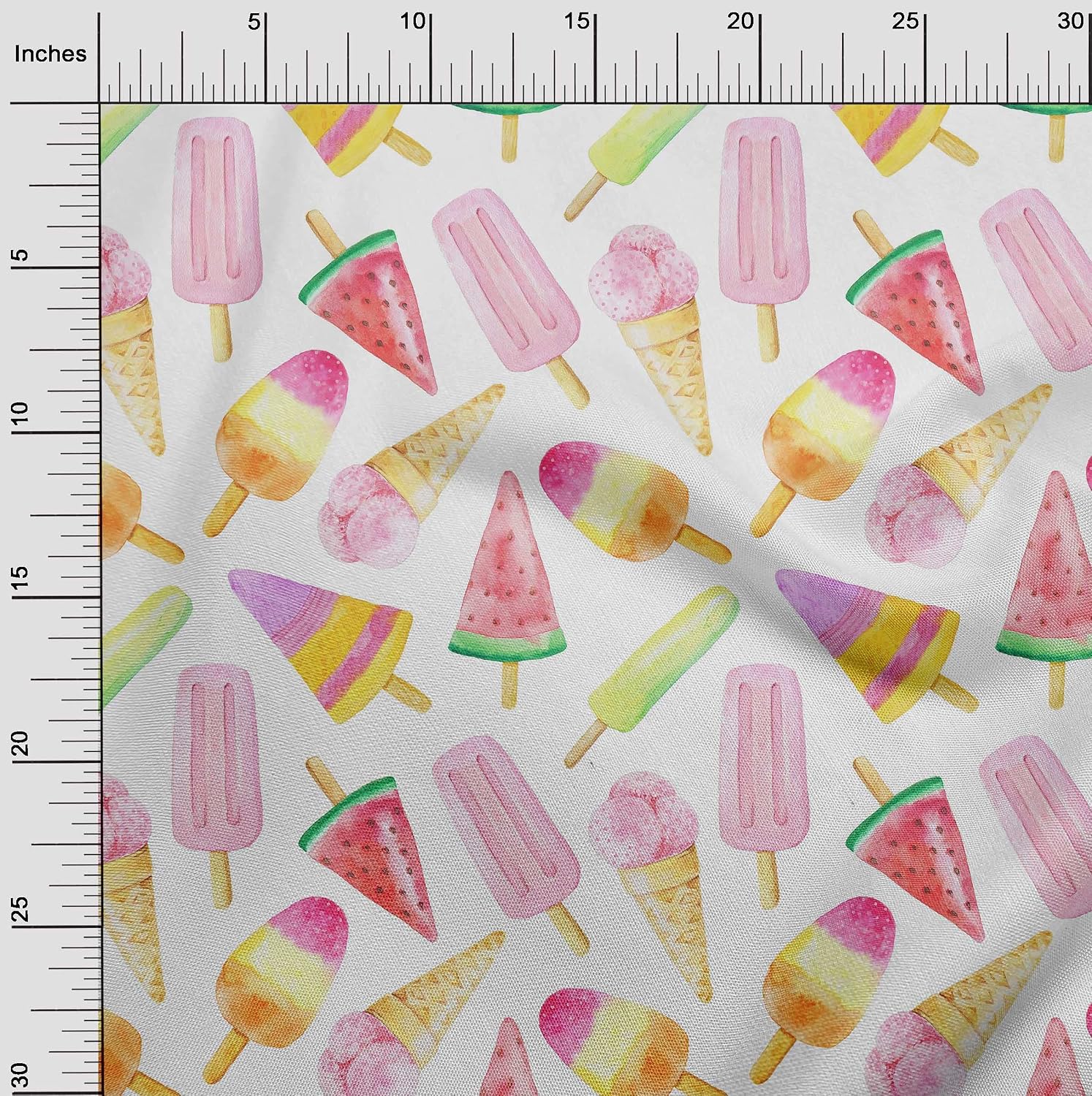oneOone Cotton Flex White Fabric Ice Cream Cone Craft Projects Decor Fabric Printed By The Yard 40 Inch Wide