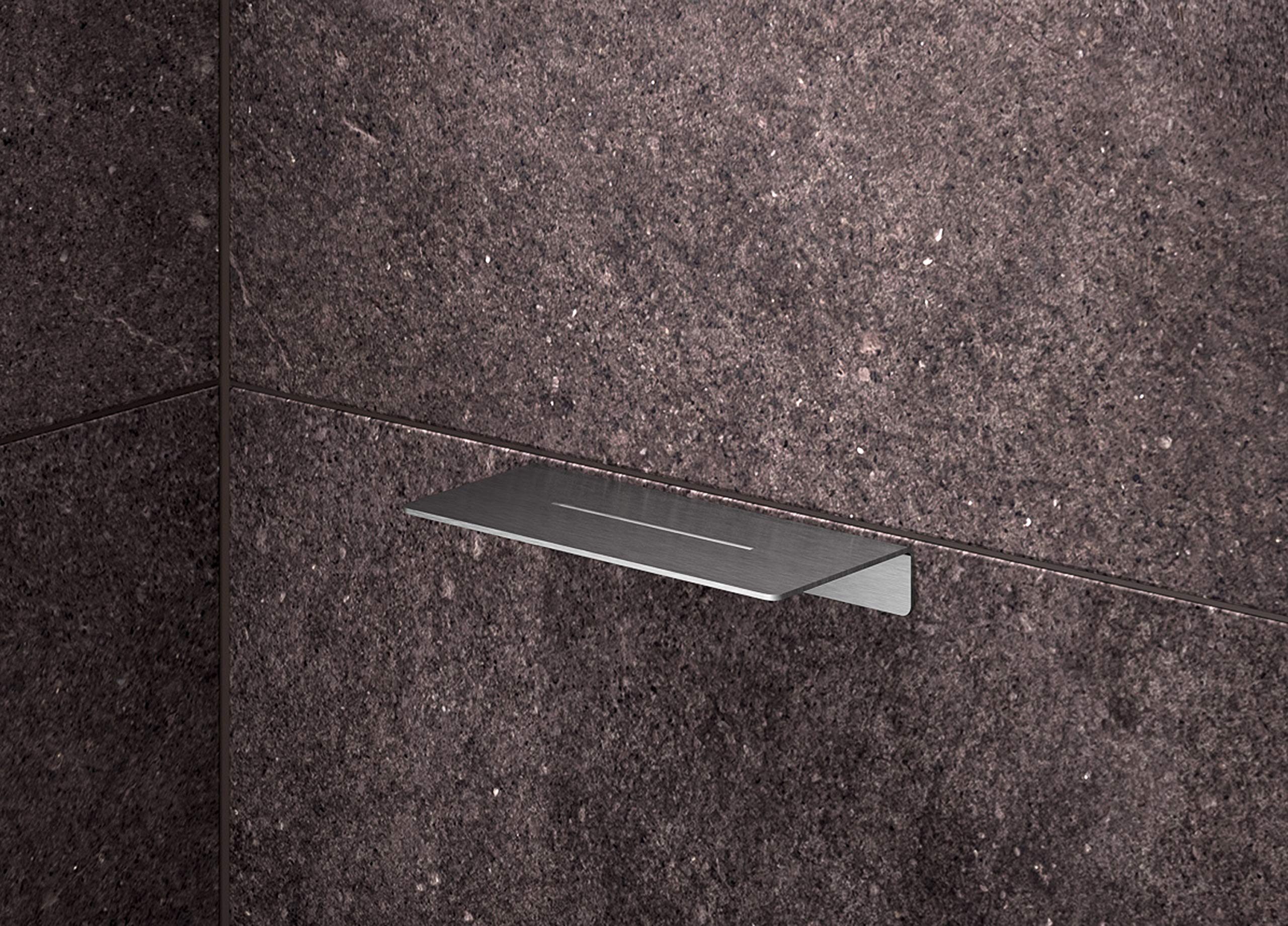 Duschablage 17 cm breit, Edelstahl gebürstet, 100% Made in Germany, Nachhaltige Produktion, für Shampoo, Duschgel, Seife - PHOS Design