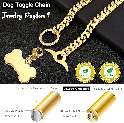 Miniatura 6 de Collar de cadena para perro, cadena de eslabones cubanos de 18 quilates, 0.394 pulgadas, fuerte, resistente, a prueba de masticaciones, ajustable,