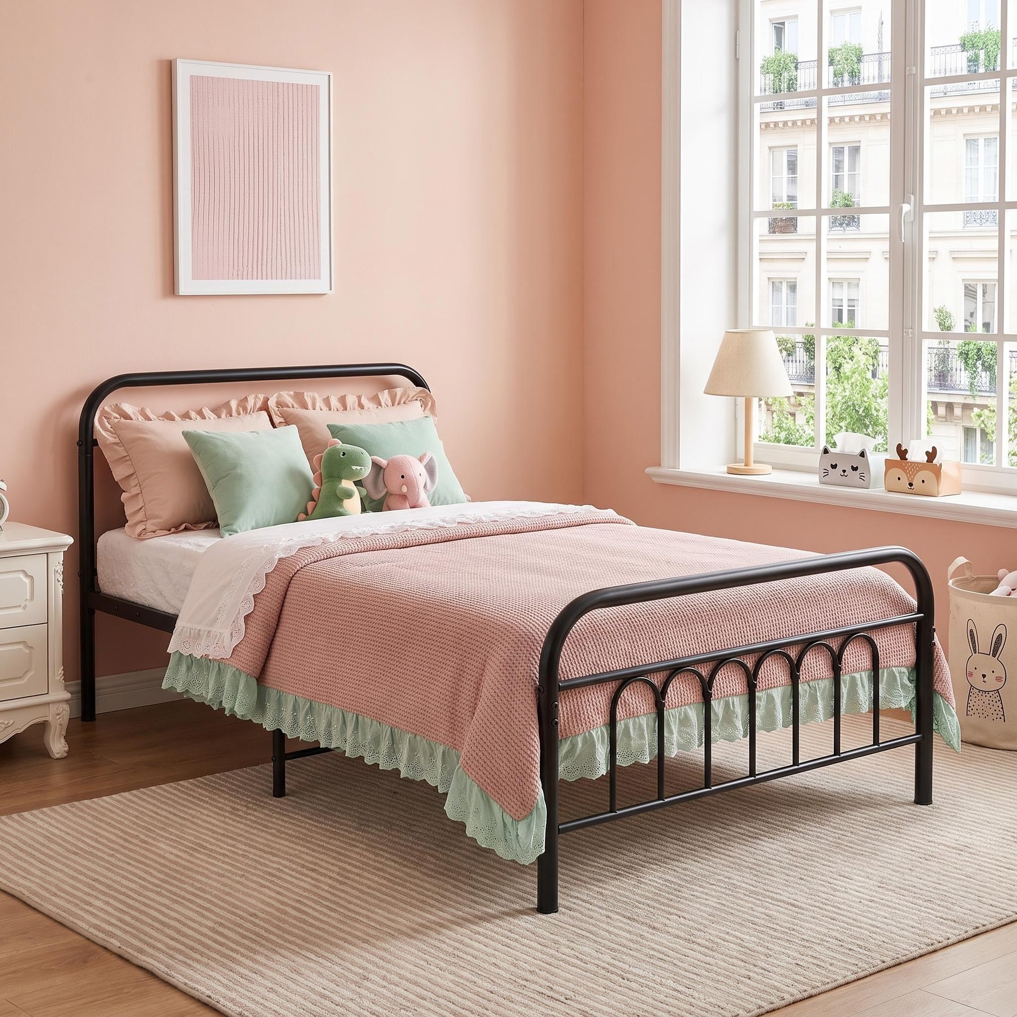 Panana Strong Metal Bed Frame,3FT Single Size Heavy Duty Solid Single Bedstead Base with Headboard & Footboard,Easy Assembly Bed Frame for Adults, Guest Room (ModelC -Black, 3ft single)