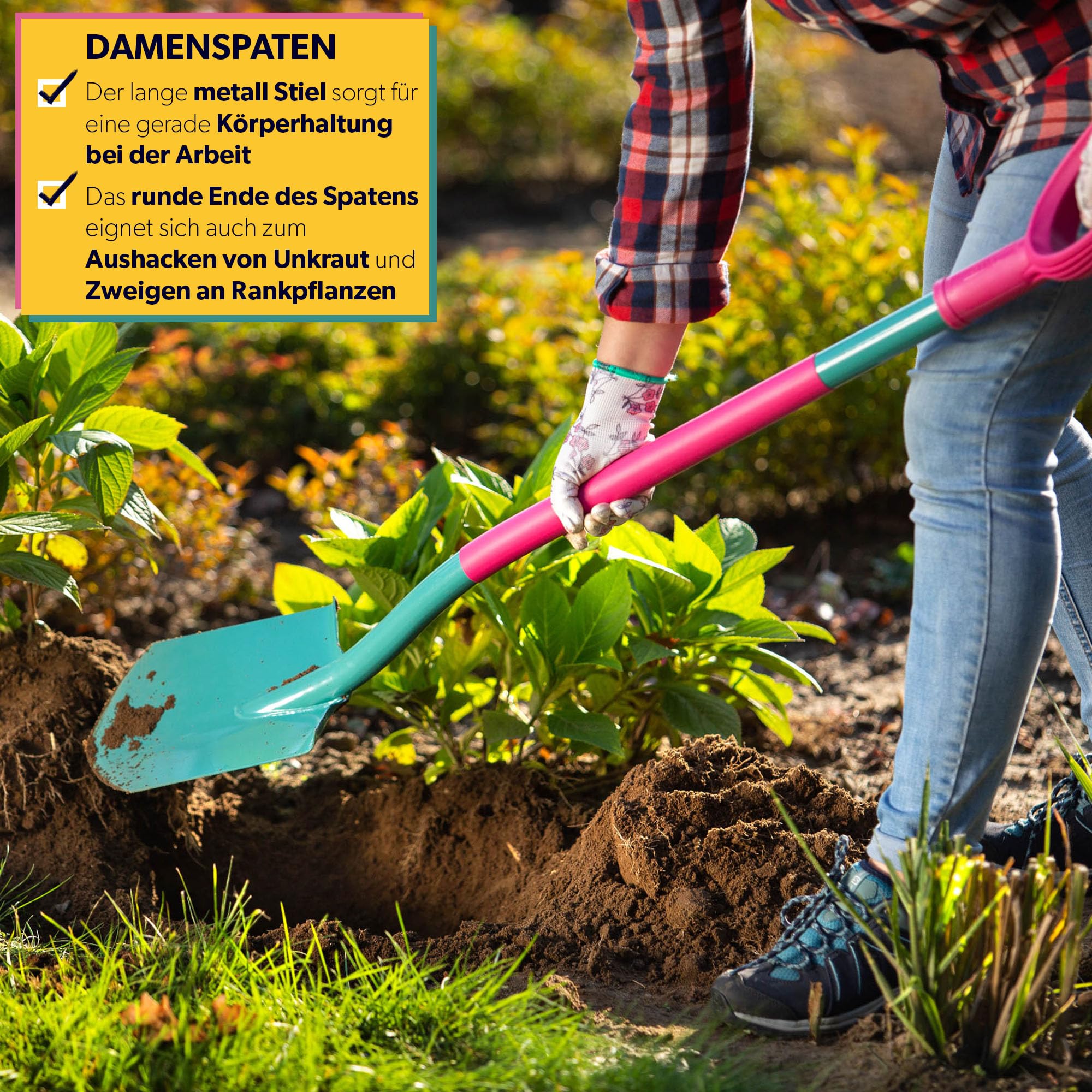 KADAX Gartenwerkzeug-Set, 4er Set, Metall Spaten, Rechen und Hacke, Gartenwerkzeug für Damen, Inclusive Handschuhe, Gartenset, Gartengeräte