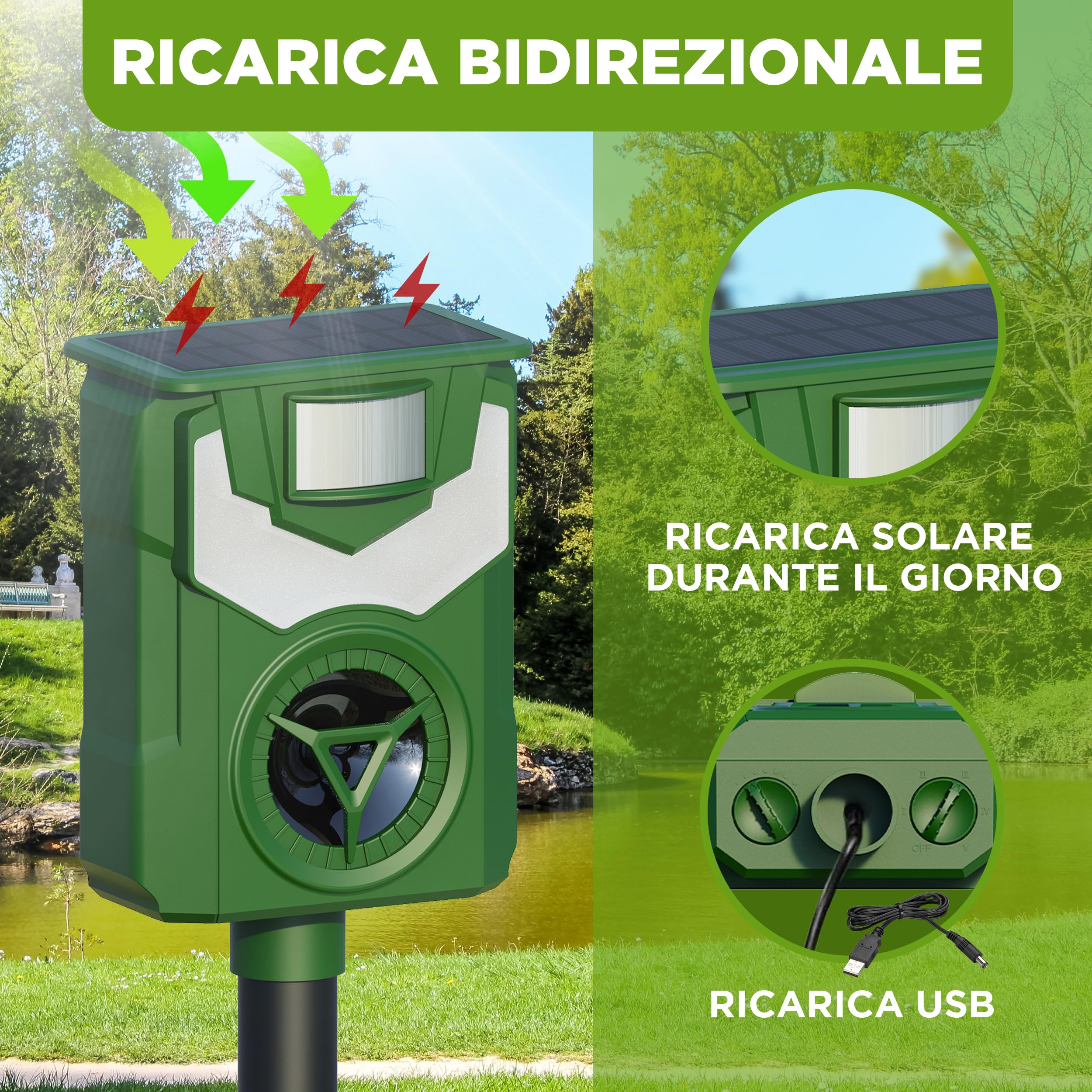 ISOTRONIC Repellente solare per animali selvatici: procioni, cervi, volpi e cinghiali – Repellente a frequenza + luce a fiamma – Efficace deterrente per animali (3 pezzi)