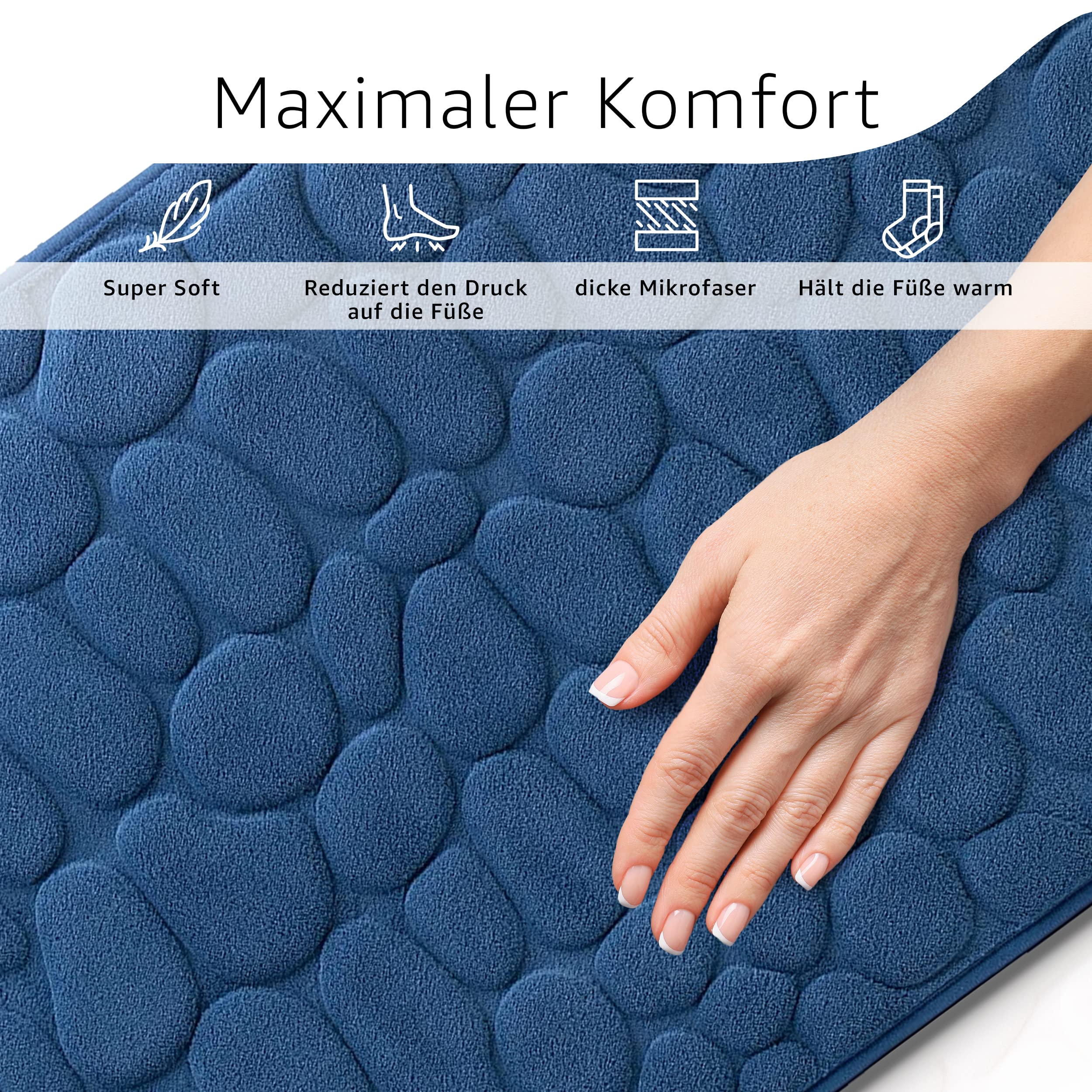 Amago - Mikrofaser Badteppich, Steinoptik 100 prozent PES, 50 x 80 cm - Blau