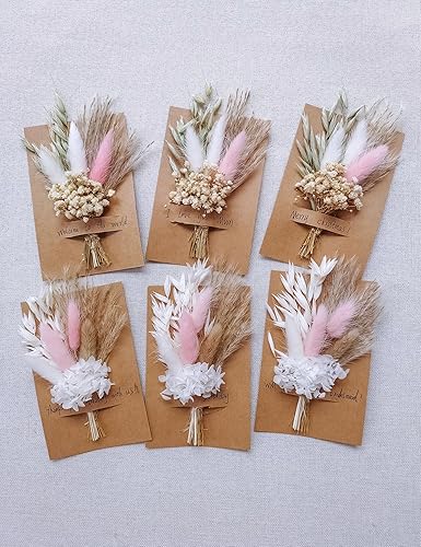 Miniatura 9 de Juego de 6 mini ramos de flores secas para bodas bohemias para centros de mesa, caja de regalo de dama de honor, boda bohemia, mesa de pastel de