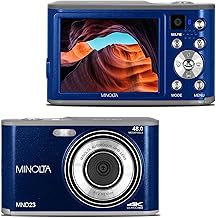 Minolta Cámara digital de 48 MP con lente trasera para selfie, video 4K Ultra HD, pantalla LCD de 2.8 pulgadas, zoom digital 16X, enfoque automático, cámara lenta, lapso de tiempo, filtros, modos de