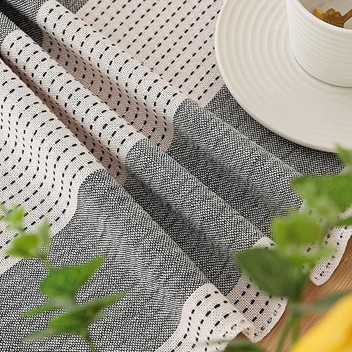 Miniatura 6 de Camino de mesa de arpillera con borlas de 36 pulgadas de largo, estilo bohemio, a rayas anchas, de lino, camino de mesa, accesorios de mesa para