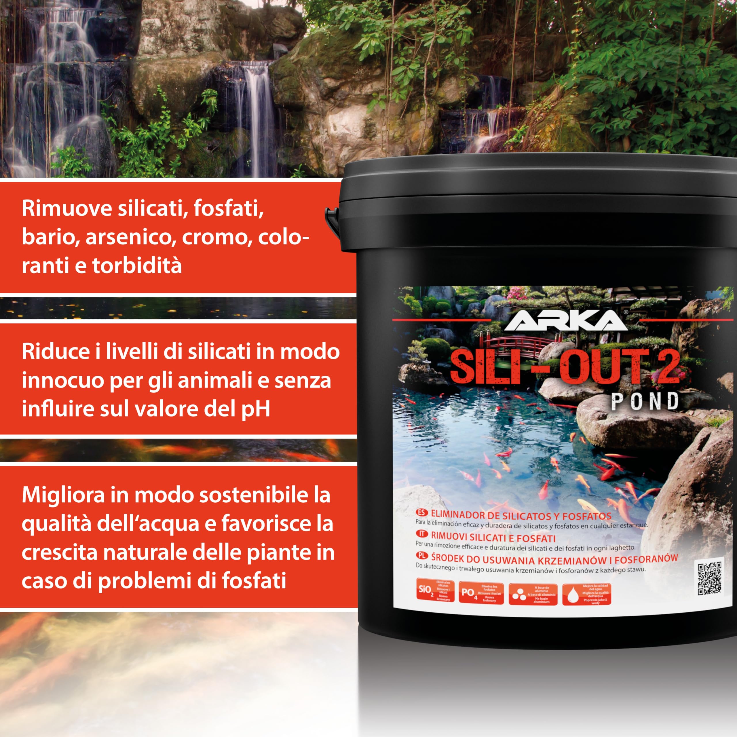 ARKA Pond Sili-Out 2-20 L - Potente assorbitore di silicati, rimuove efficacemente silicati, fosfati e altri inquinanti da qualsiasi laghetto da giardino, migliorando la qualità dell'acqua.