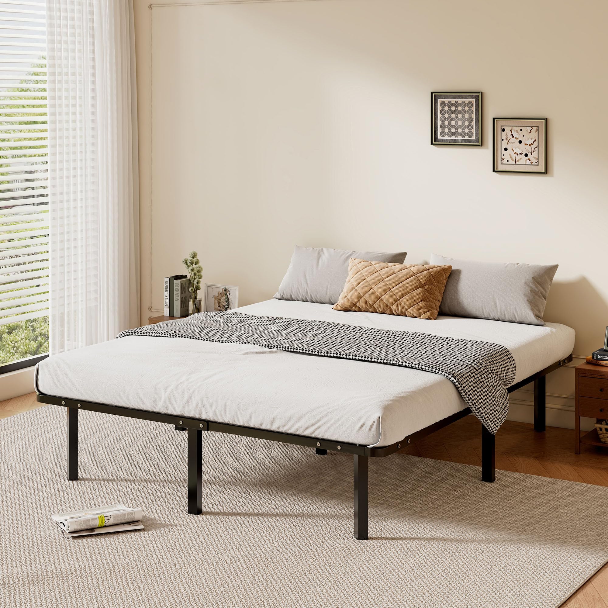 TEENO Rete Letto Matrimoniale 160x190 a Doghe in Legno,con 9 Gambe e 2x14 File di Doghe,Alto Sotto Letto 32 cm per Ampio Spazio di Archiviazione,Adatta a Tutti i Tipi di Materassi,Stile Moderno
