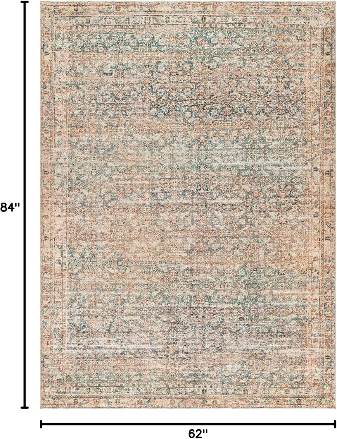 Marlene Vintage Blue-Green Synthetic 5'2" x 7' Area Rug