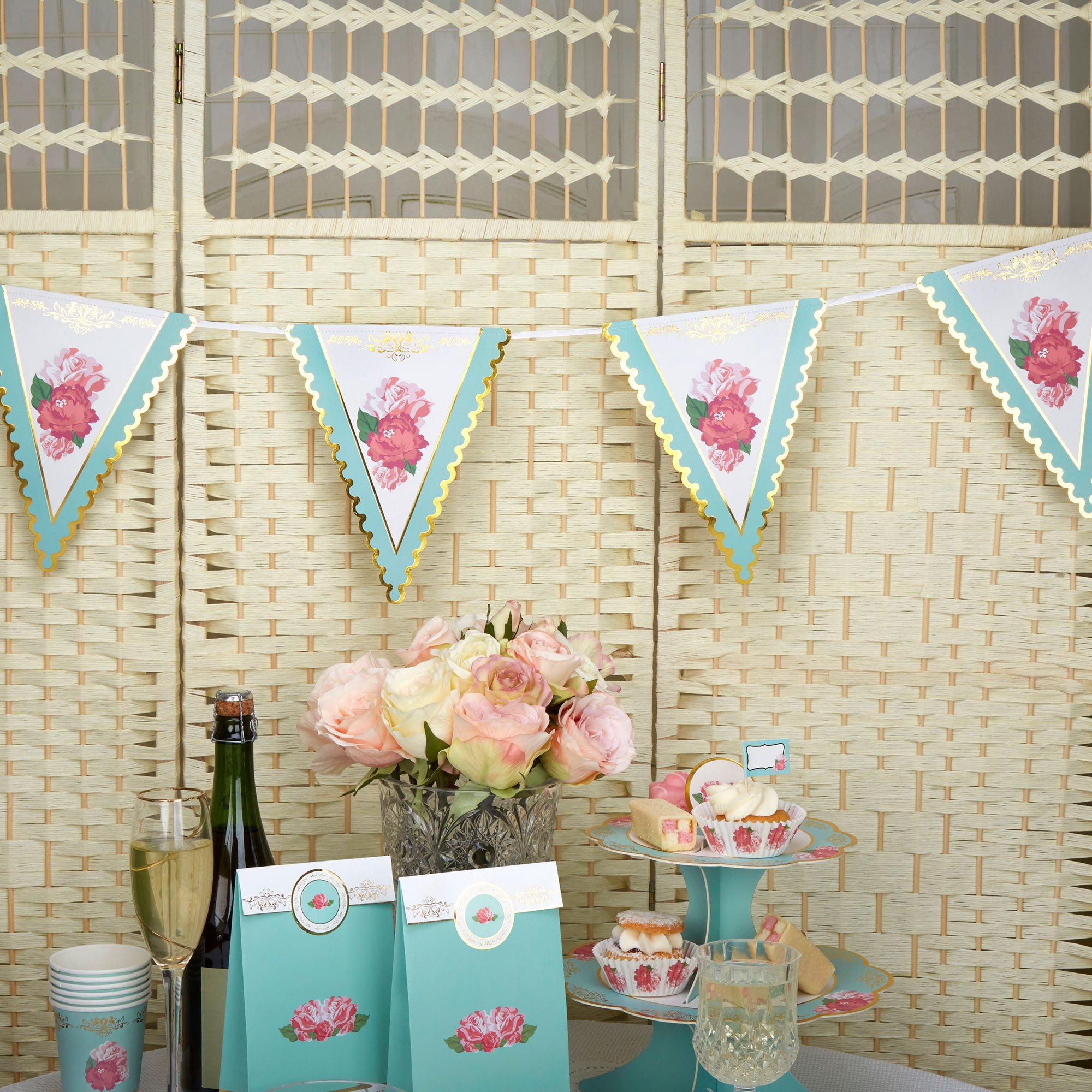 Neviti Eternal Rose Summer Party Paper Bunting, Turquoise