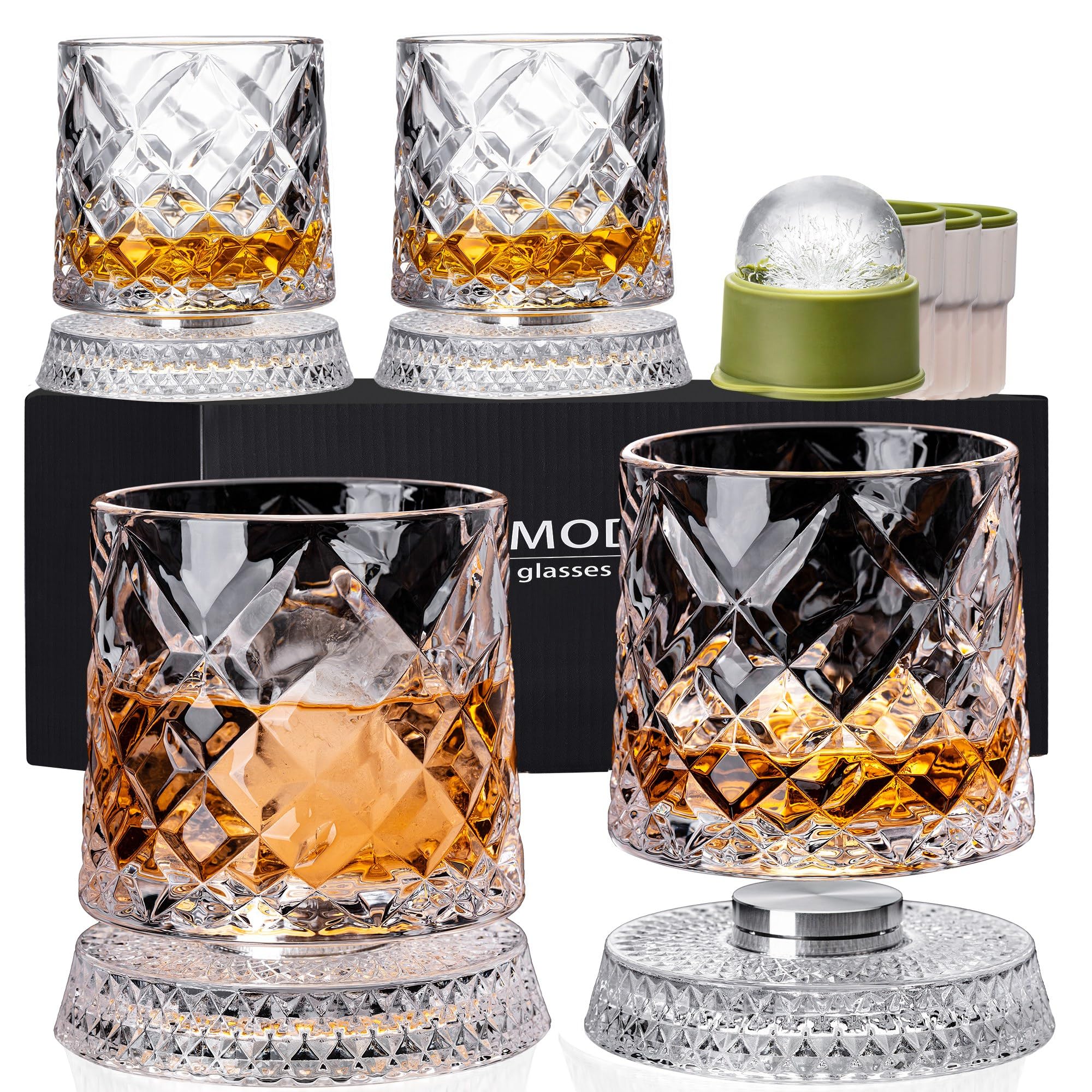 Amazon.com | NORIMODA Spinning Whiskey Glasses Set of 4 With