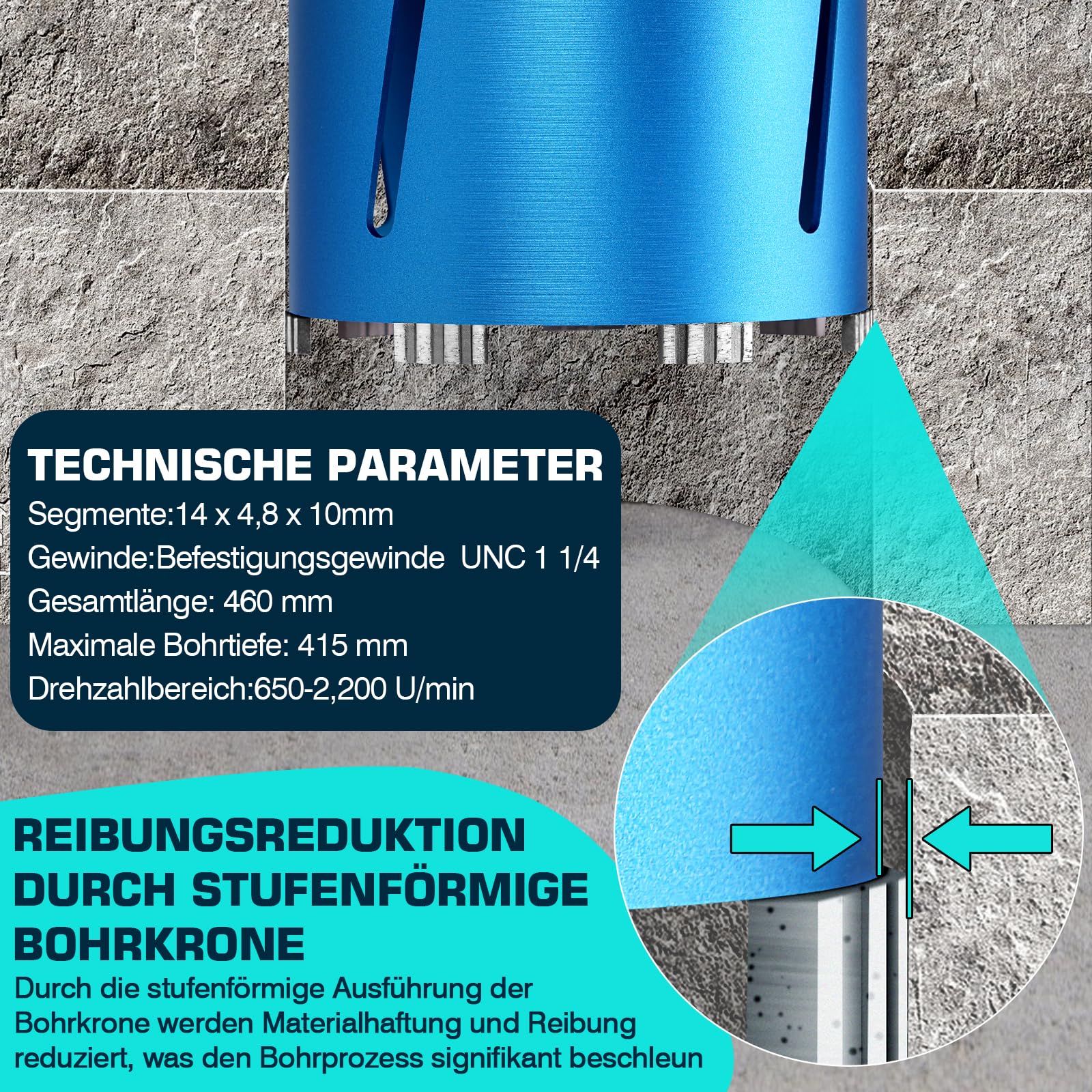 M22 Couronne Diamantée Ø 162mm Longueur Totale 200mm, Foret à Carotter de Carottage Turbo avec Adaptateur SDS Max 110mm, Scie Cloche Trépan Diamant pour Béton Maçonnerie Pierre Ponce Calcaire Plaques