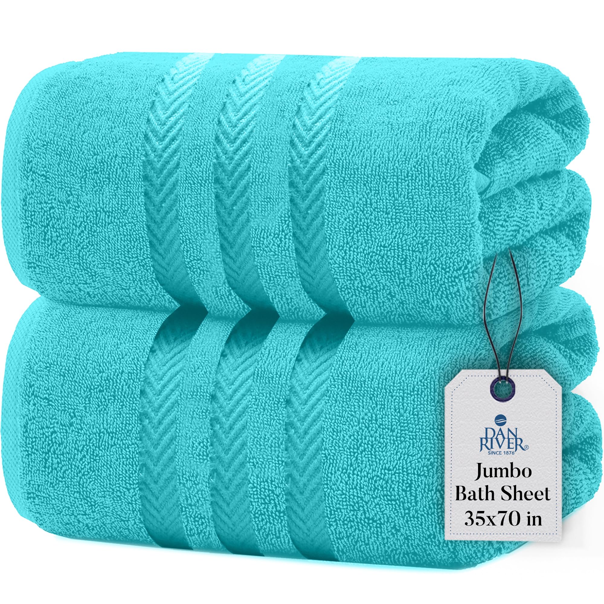 DAN RIVER Pack of 2 Bath Sheet 35x70 Inches, Jumbo Bath Sheets for Adults, Thick and Absorbent Large Towels - Aqua