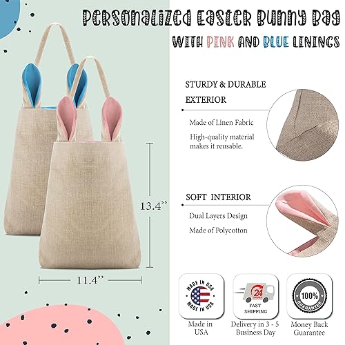 Miniatura 8 de Cesta de Pascua bordada personalizada para niños, 7 diseños, 2 colores, bolsas reutilizables de conejo de Pascua para niños, bolsa de Pascua