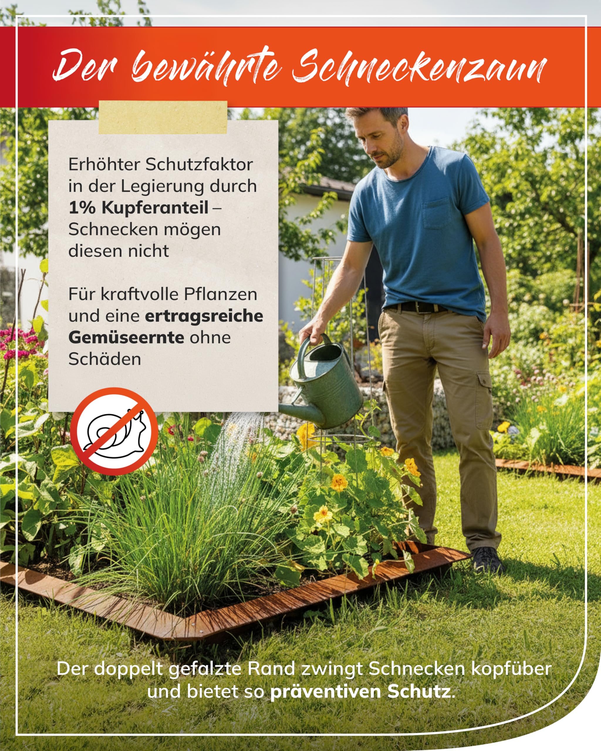 bellissa Schneckenzaun 14-teilig Rasenkante Cortenstahl 20 cm | Premium Beeteinfassung & Beetumrandung, langlebige Schneckenabwehr, Schneckenblech