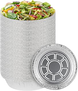 PARTY BARGAINS 7 Inch Round Disposable Aluminum Pans - 50 Pack (Lids not included) - For Baking, Roasting, BBQ, Perfect for Kitchen, Takeout Food, Catering, Picnic, Camping (Max 240°C)