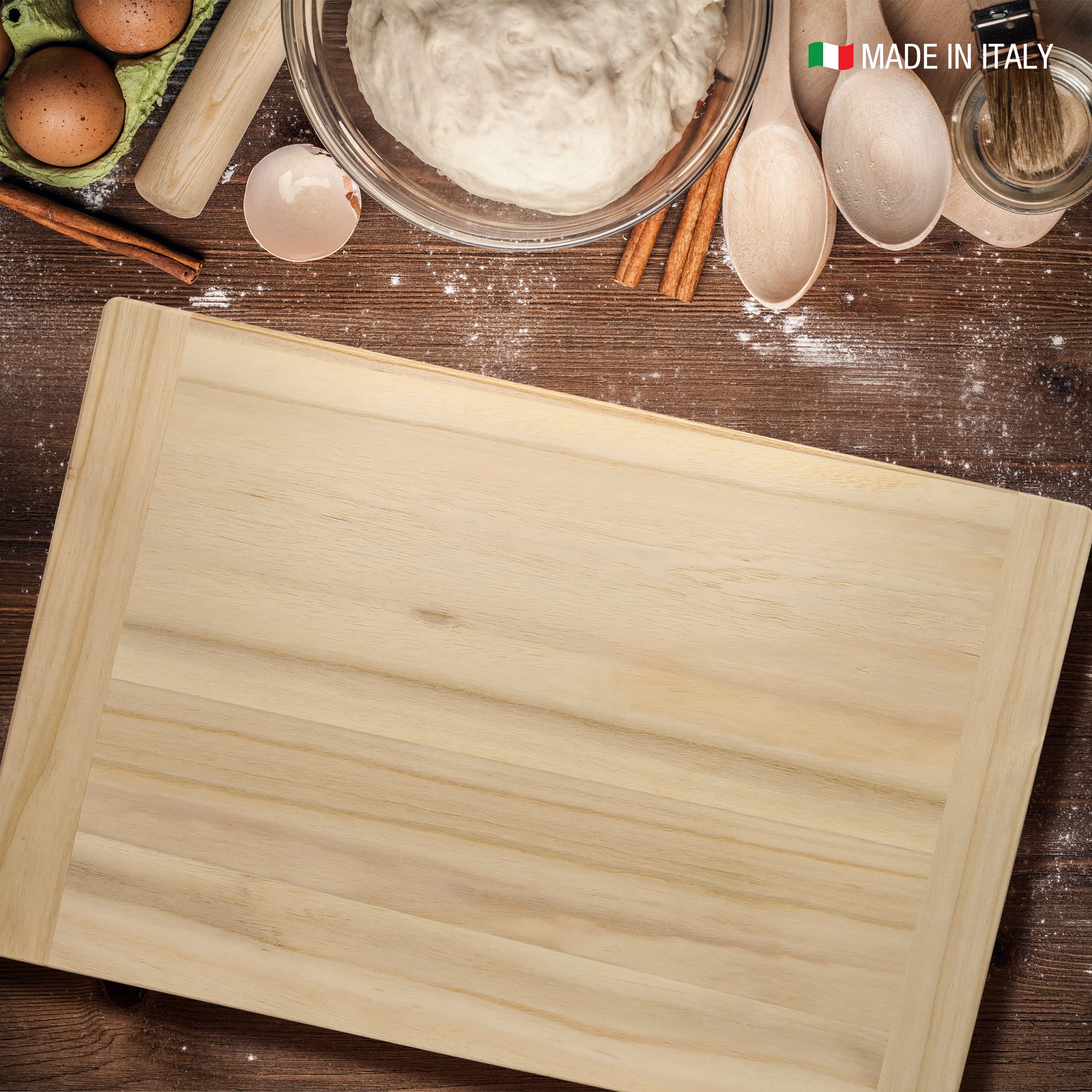 Spianatoia Massiccia Alta qualità Tagliere grande con Fermo per il piano di lavoro, in Legno Massello di Abete Naturale per Impastare stendere Pane Pizza Dolci Pasta fatta in casa 60x40x1,7 cm
