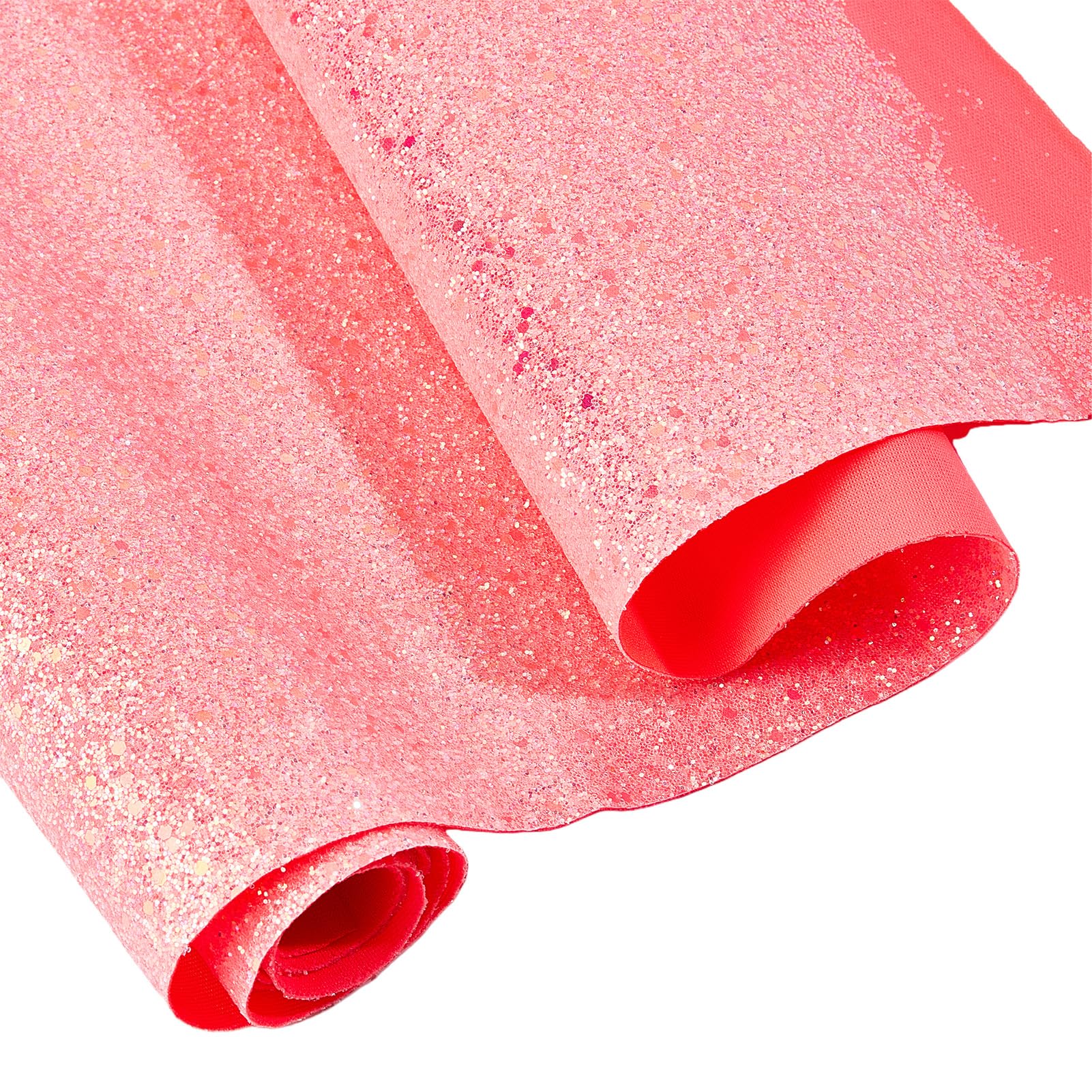 letsinstyle 9.8 X 55.1 Inch Pink Glitter Leather Fabric Roll, Bright Sparkle PU Leather Fabric, Chunky Glitter Sheets for Leather Keychains Purse Wallets Making Upholstery Decoration