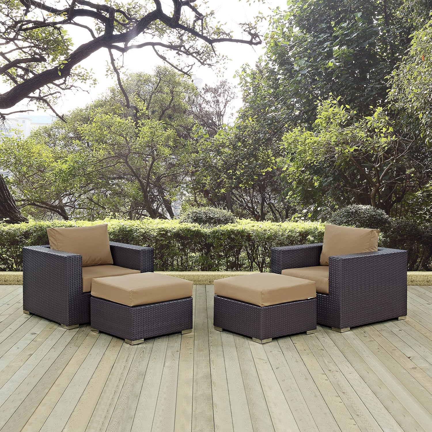 Modway Convene Wicker Rattan 4-Piece Outdoor Patio Furniture Set in Espresso Mocha