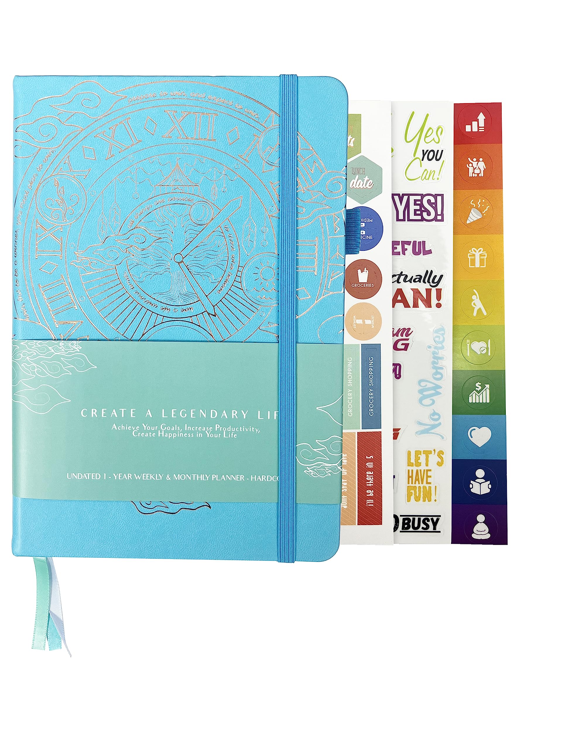 Planner - Deluxe Weekly & Monthly Life Planner to Hit Your Goals & Live Happier. Organizer Notebook & Productivity Journal. A5 Hardcover, Undated - Start Any Time - (Light Blue)