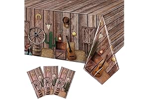 Tiamon Western Party Tablecloth 3-Pack, Cowboy Theme Plastic Tablecloths with Wooden House...