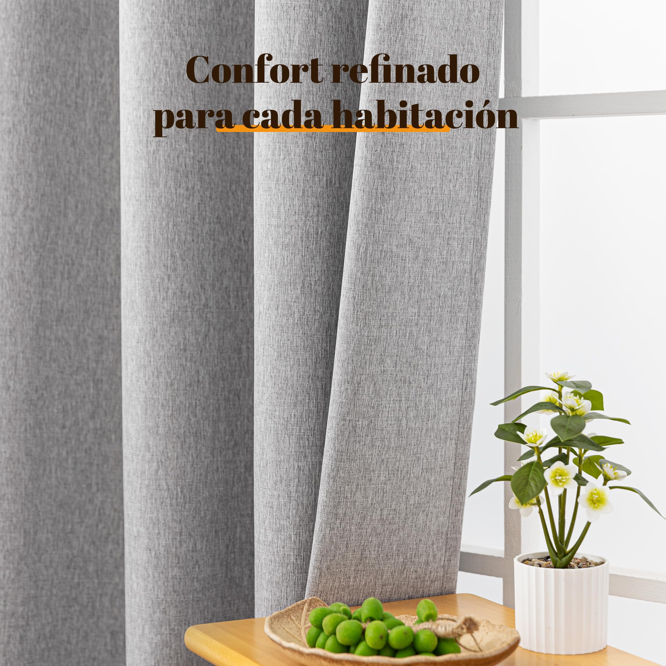 Sonive Cortinas Blackout 100%, Juego de 2 con Ojales, H300 x L145 cm, Cortinas con Aspecto de Lino Térmicas para Dormitorio, Salón Gris