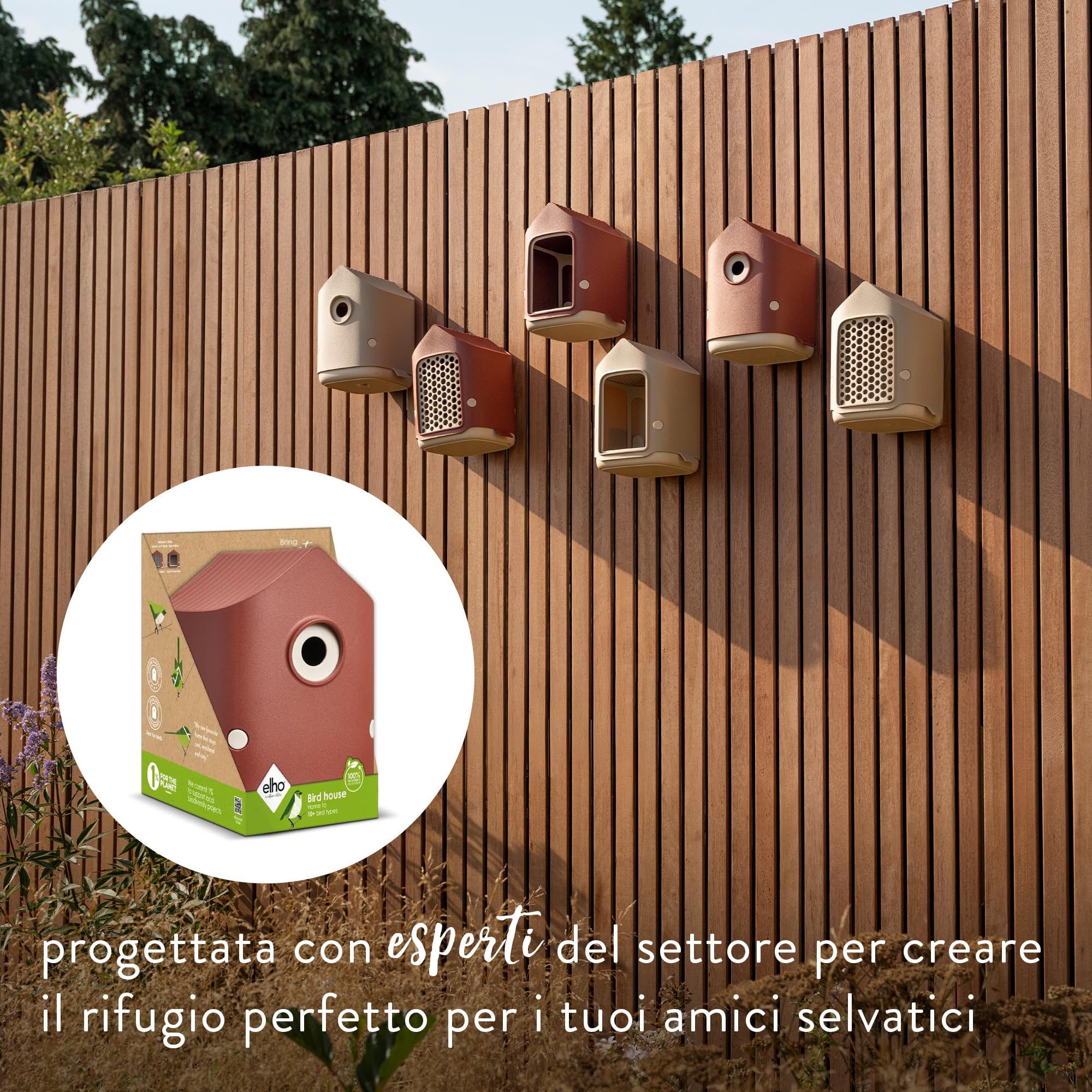 Elho Cosy Bird House 18cm - Casetta Uccellini da Esterno - Per Oltre 11 Specie - 100% Plastica Riciclata - L17.6 x B18 x H23 cm - Rosso/Rosso Toscano