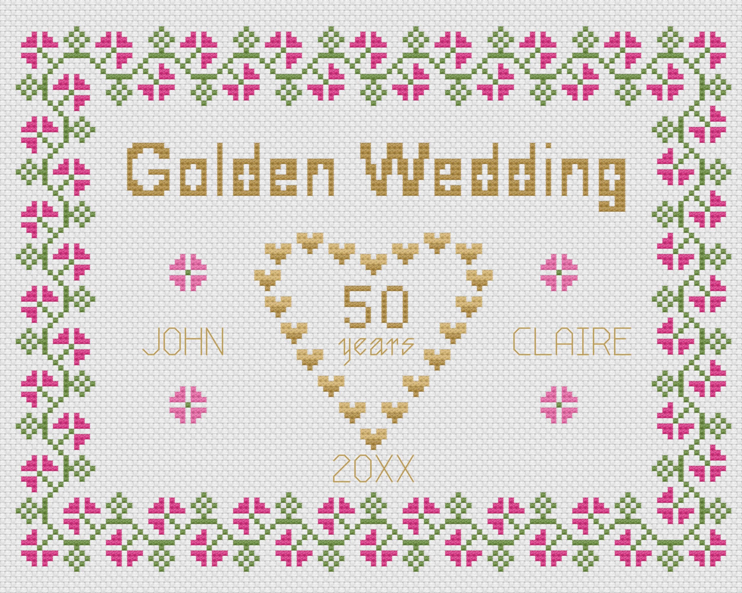 Golden Wedding Anniversary Cross Stitch Kit