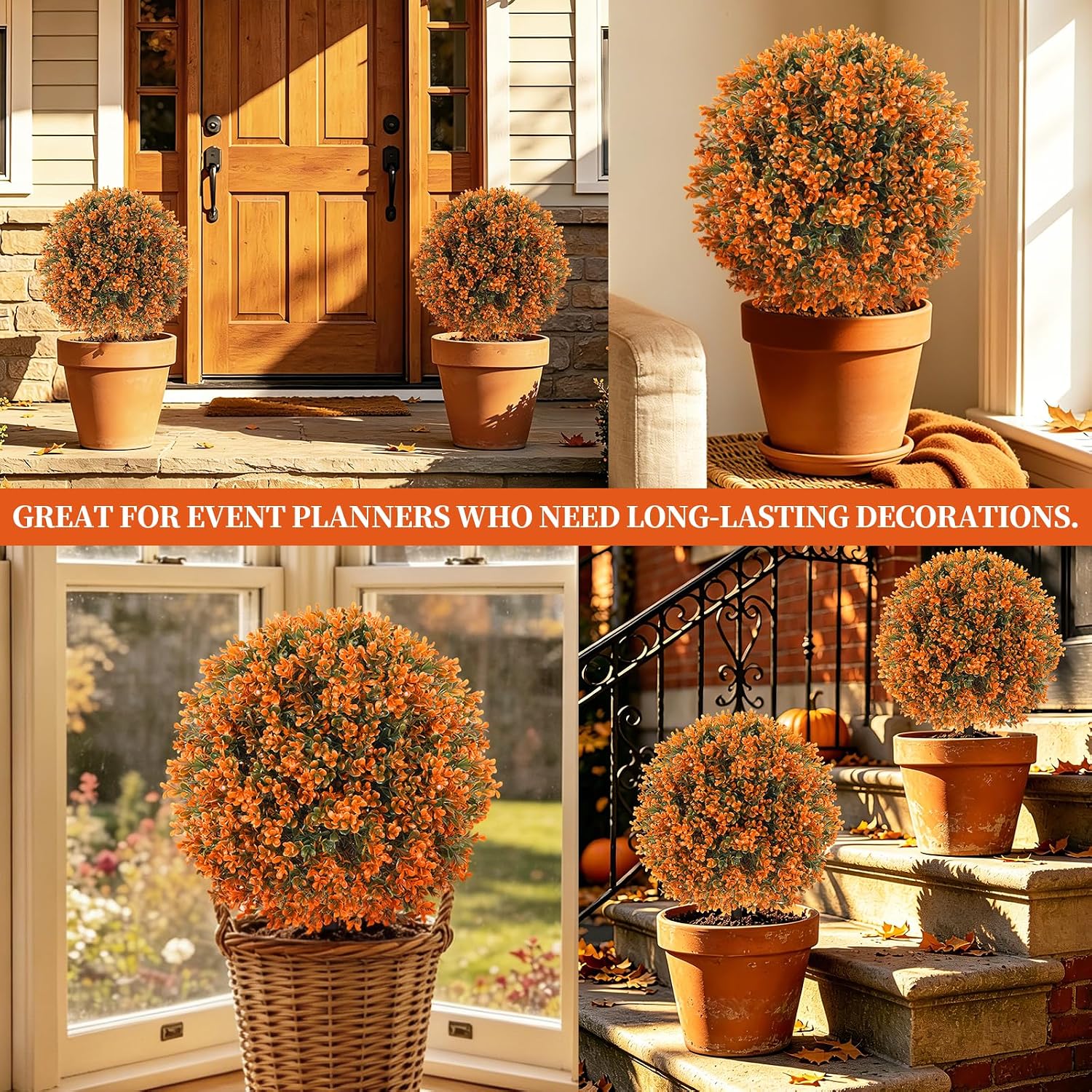 Grooy Artificial Boxwood Topiary Ball Trees with Ground Spike, Fall UV-Resistant Fake Shrubs Plants Trees for Outdoors Decor, 2 Pack Artificial Bushes for Home Front Door Offices