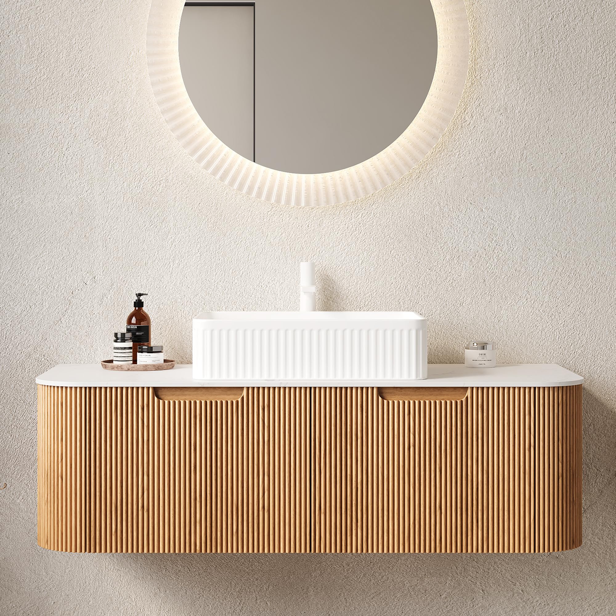 Clayreux Floating Bathroom Vanity with Sink 48 Inch, Wall-Mounted Plywood Bathroom Vanity Cabinet with Drawer, Faux Marble Countertop & White