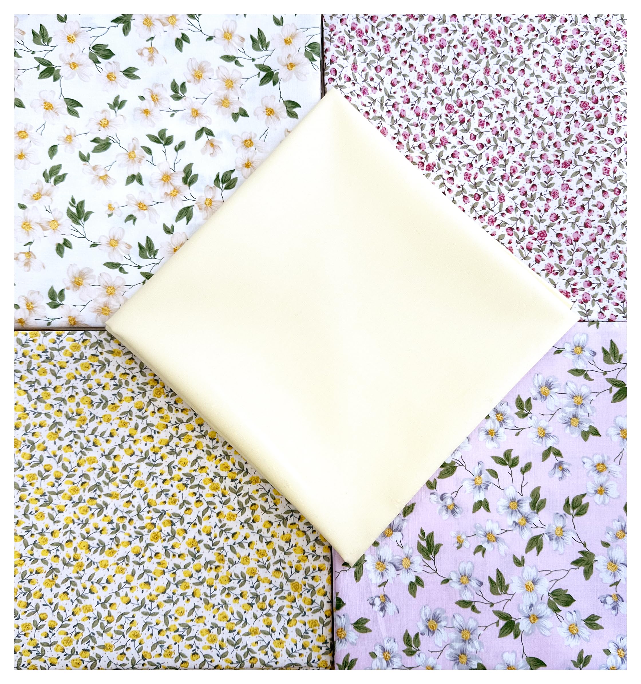 Glamour Secrets Pink Fat Quarter Bundle - Pretty & Yellow Ditsy Floral Mix Bunting Craft Fabric Material
